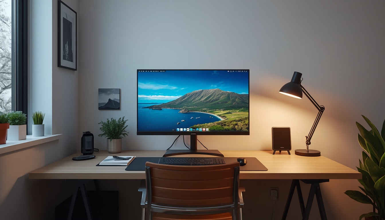 Ergonomic home office workspace with monitor at eye level